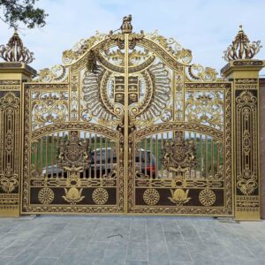 Cổng nhôm đúc 2 cánh họa tiết hoa lá MK09